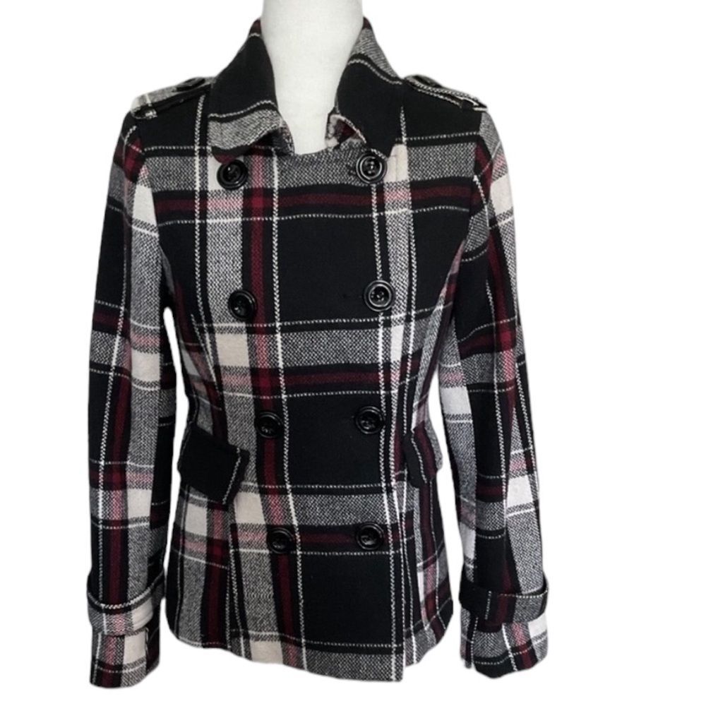 Maurices Black Plaid Wool Blend Fitted Jacket Size S